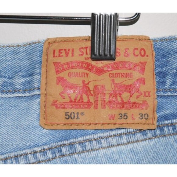 LEVIS blue distressed 501 cut off capri jeans Button Fly 35 waist 24 inseam - Picture 4 of 5